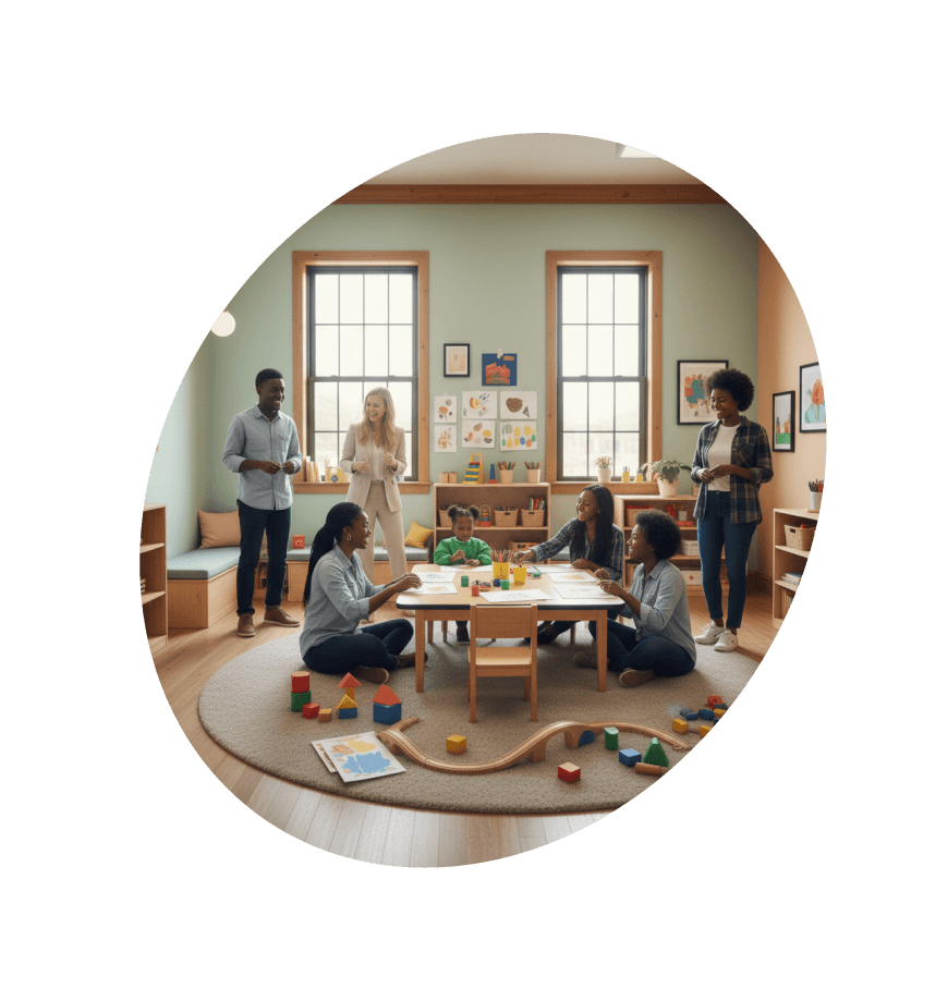 Équipe de Dom'Enfance & Famille avec des familles