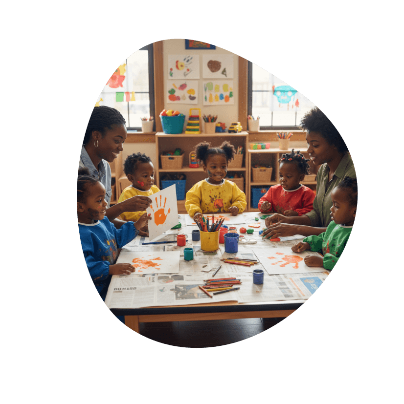 Famille avec enfants dans une micro-crèche